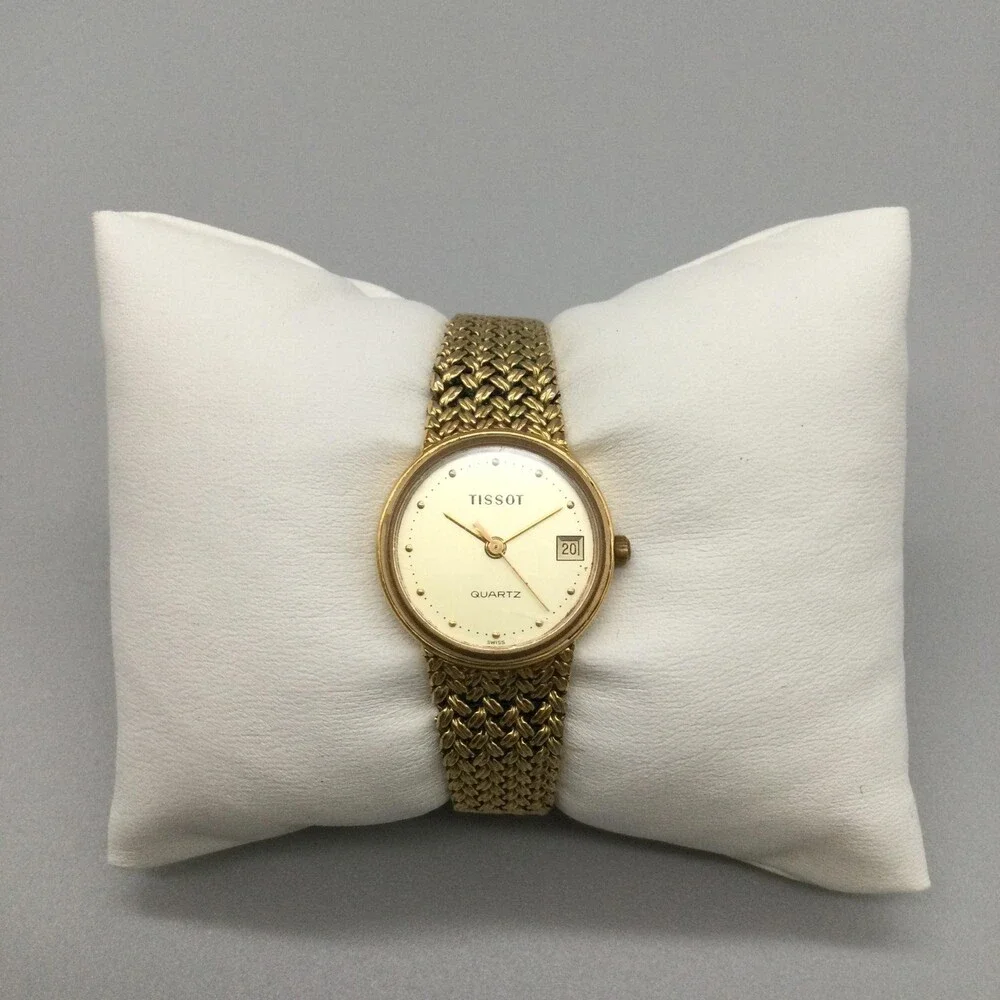 Vintage Tissot Womens Watch 22mm Champagne Dial Gold Tone Mesh New Battery 5.75